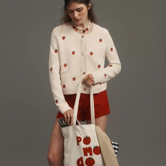 Anthropologie NVLT Strawberry Print Knit Cardigan Sweater Lady Jacket M NWT - Picture 2 of 5